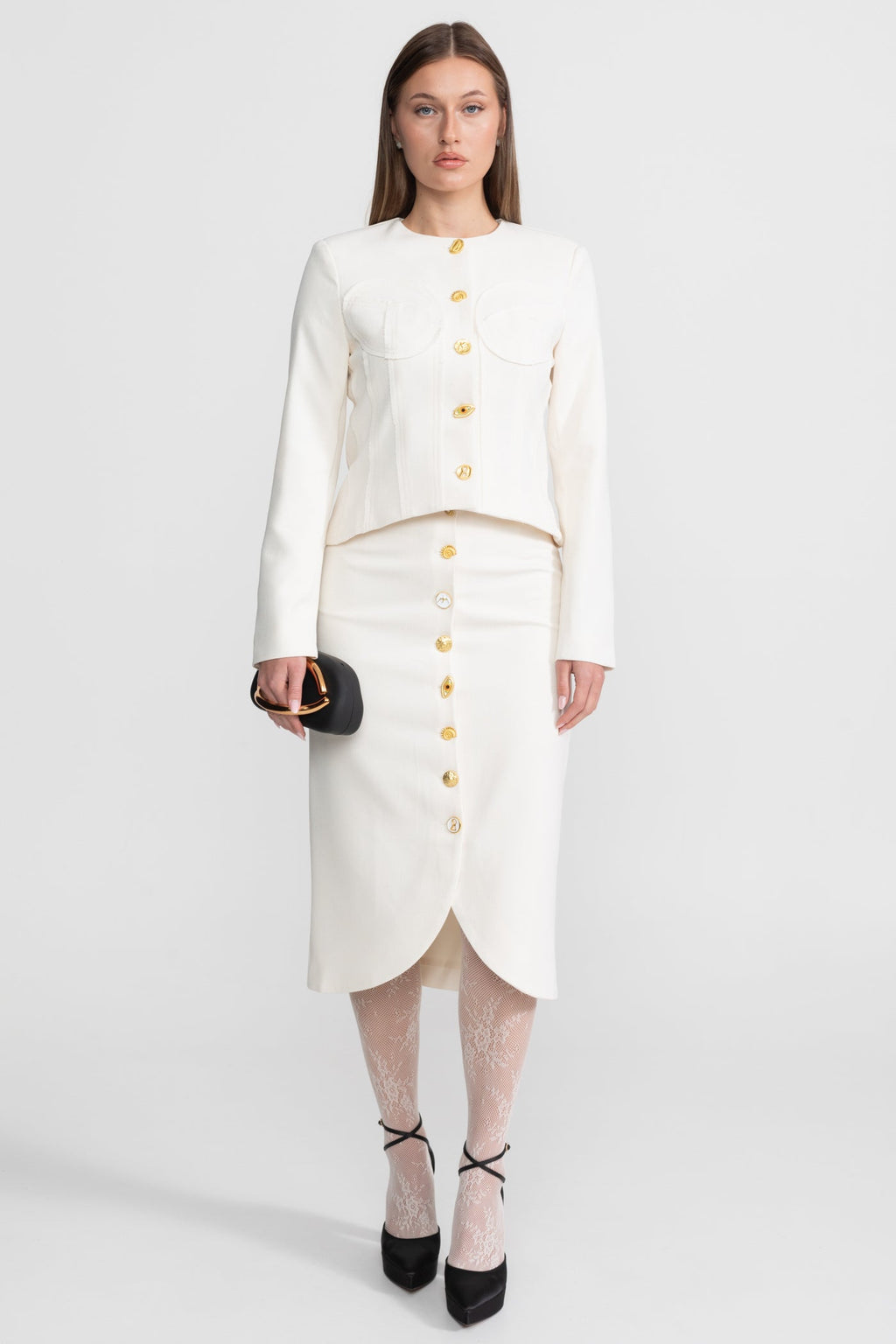 Co-ord Set with Statement Gold Buttons - White