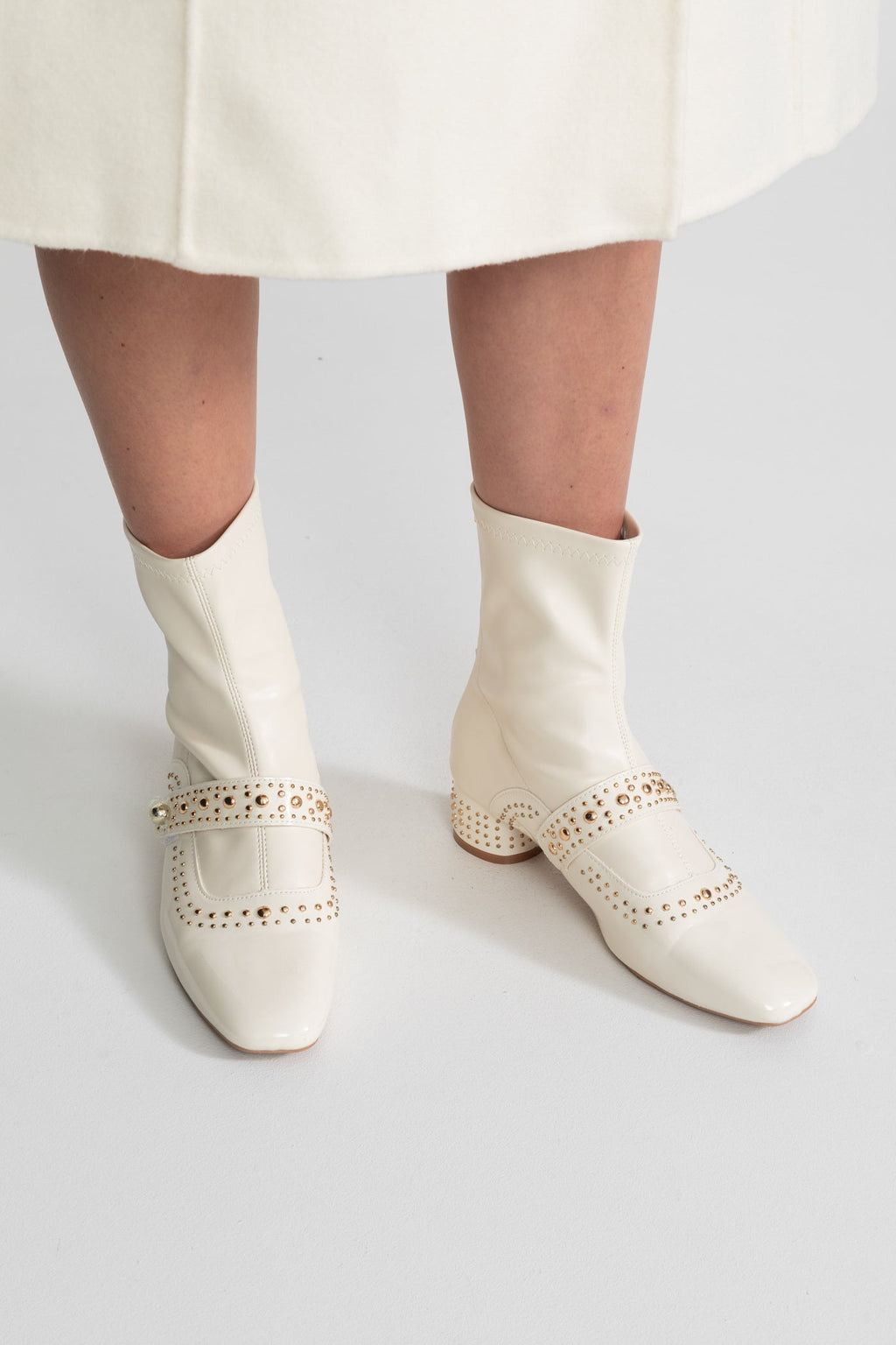 Studded Ankle Boots With Pearl Strap Detail – Ivoire