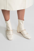Studded Ankle Boots With Pearl Strap Detail – Ivoire