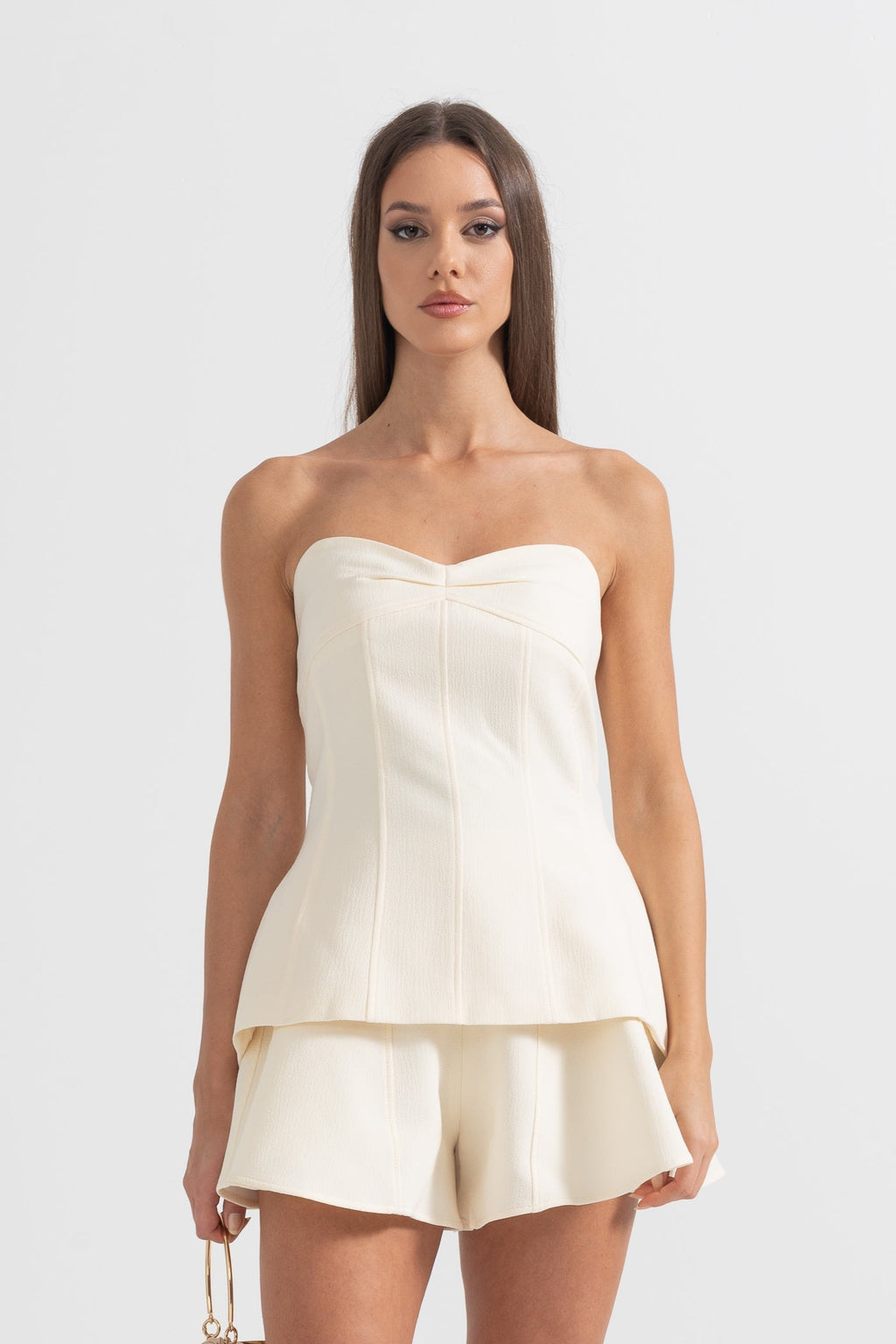 Elegant 3-Piece Dress With Pleated Detachable Collar And Skirt - Ivoire