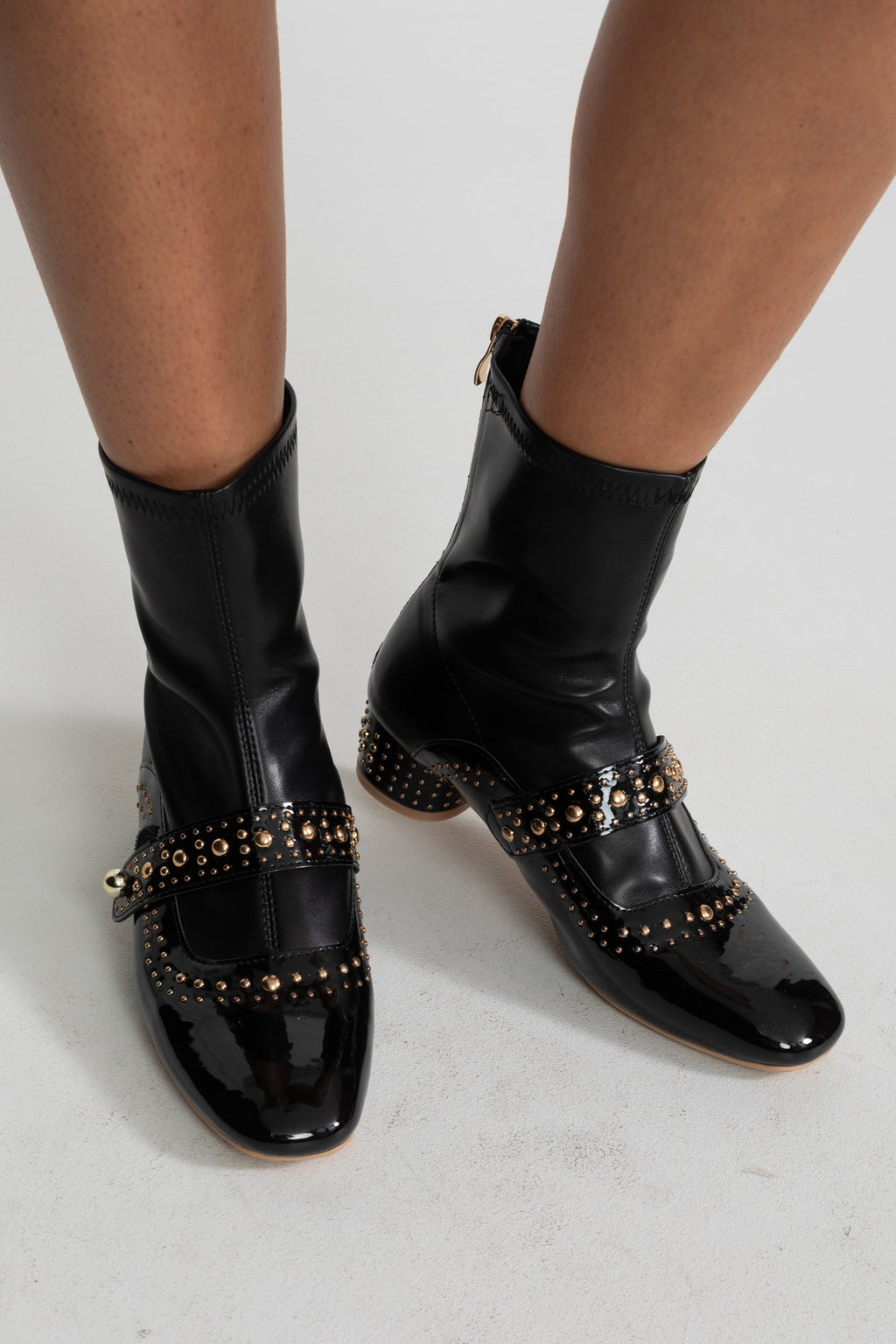 Studded Ankle Boots With Pearl Strap Detail – Black