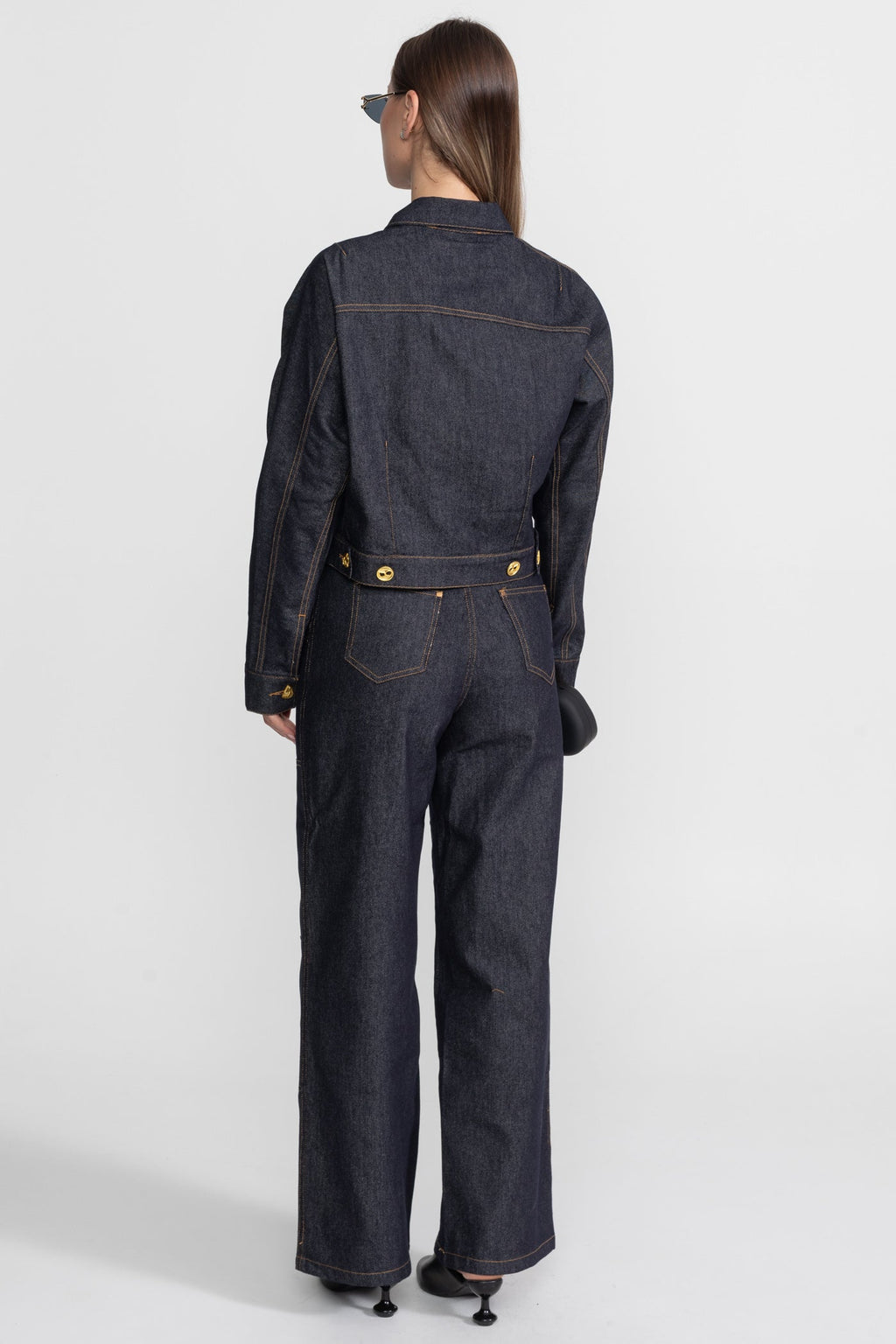 Gold Button Denim Co-ord Set – Indigo