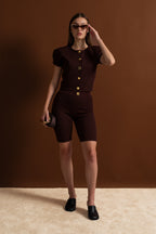 Textured Knit Co-ord Set With Structured Shoulders – Deep Burgundy