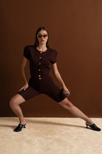 Textured Knit Co-ord Set With Structured Shoulders – Deep Burgundy