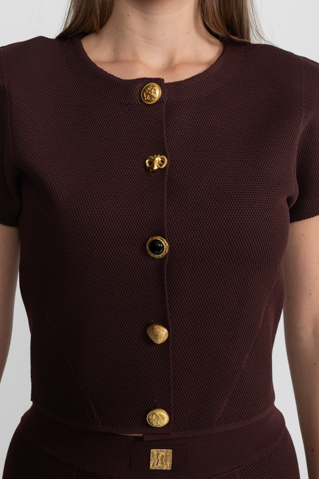 Textured Knit Co-ord Set With Structured Shoulders – Deep Burgundy
