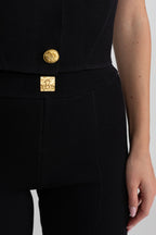 Textured Knit Co-ord Set With Structured Shoulders – Black
