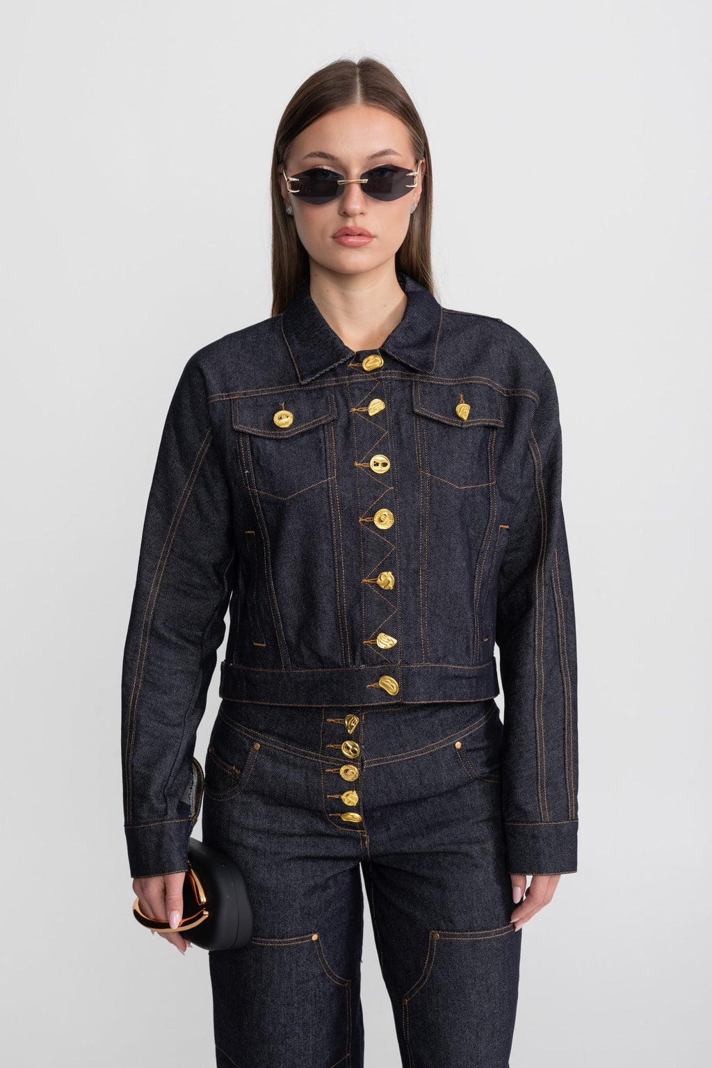Gold Button Denim Co-ord Set – Indigo