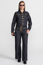 Gold Button Denim Co-ord Set – Indigo