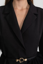 Tulle Cascade Blazer Dress With Notched Lapels – Black