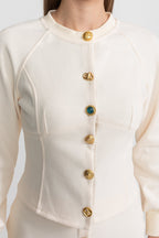 Embellished Button Co-ord Set – Ivoire