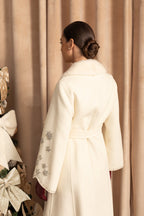 Embellished Wool Overcoat With Fox Fur Collar – Ivoire