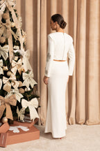 Embellished Co-Ord Set with Sparkling Crystal Embellishments - White