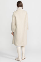 Wool Blend Belted Coat with Textured Sable Fur Panel – Ivoire