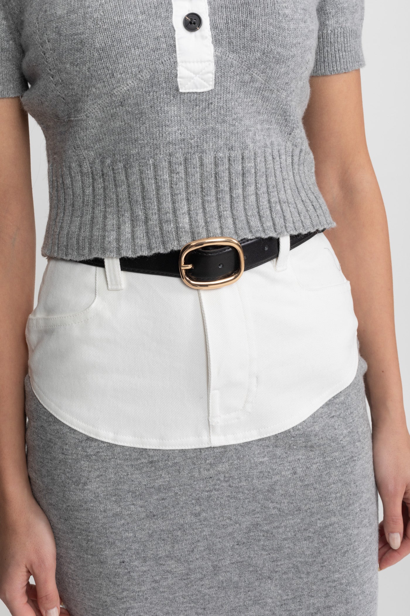 Knit Co-Ord Set with Contrast Shirt Insert Detail – Grey
