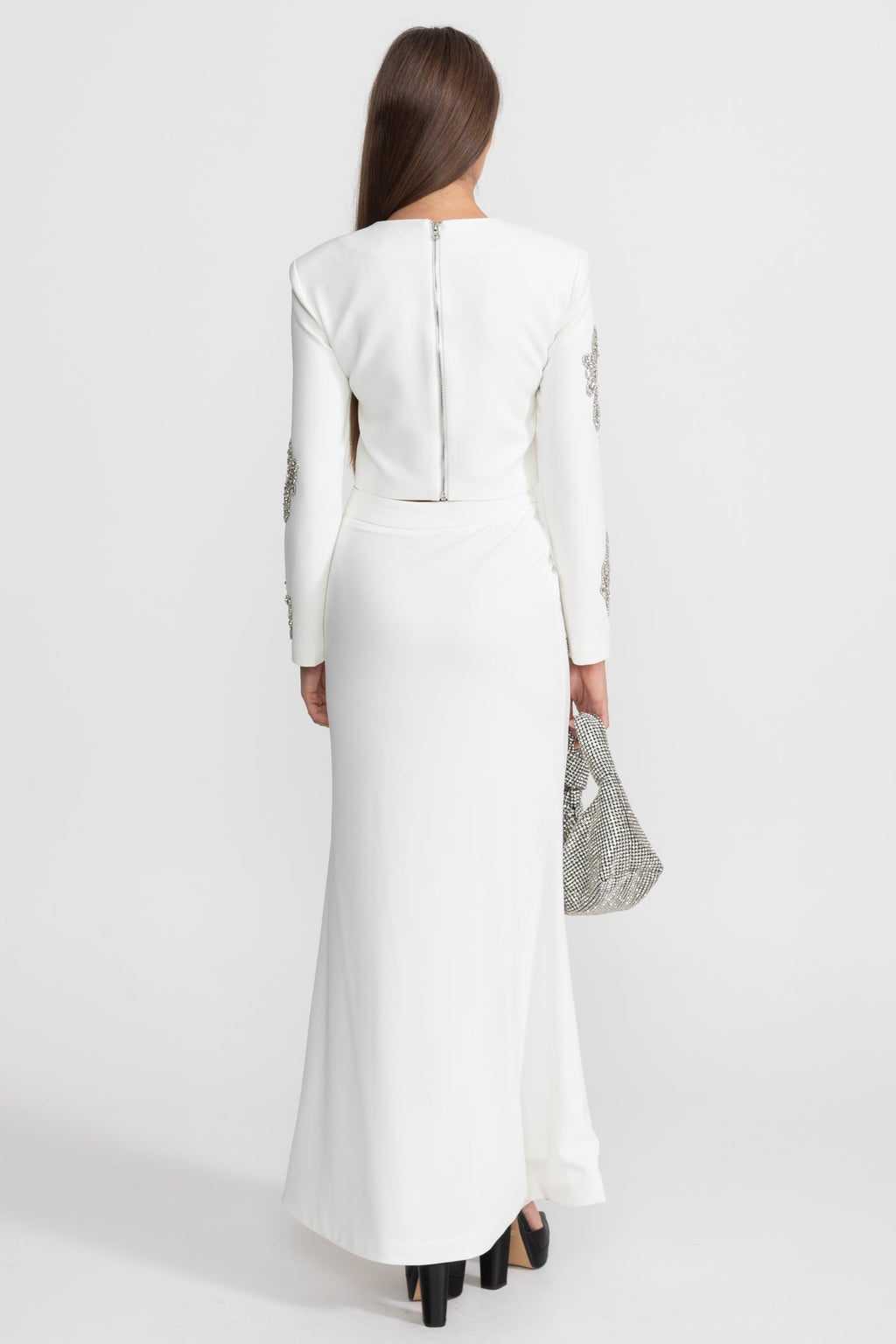 Embellished Co-Ord Set with Sparkling Crystal Embellishments - White