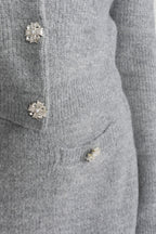 Embellished Knit Co-Ord Set with Crystal Buttons – Grey