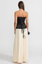 Strapless Lace Corset Top with Boning and Front Closure - Black