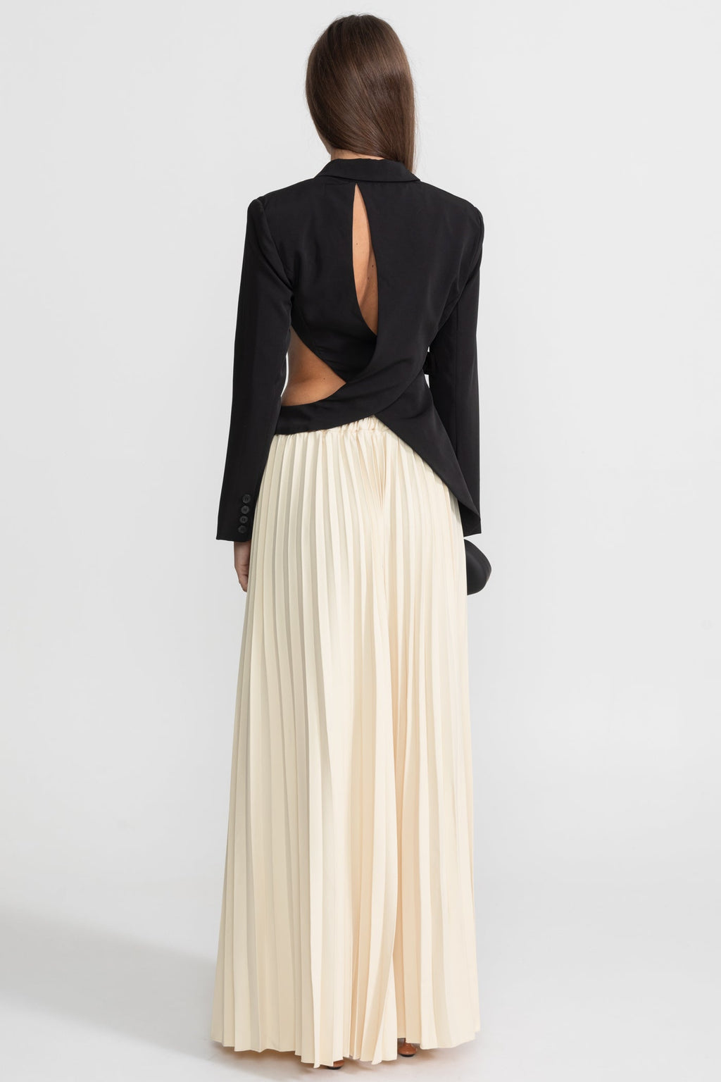 Asymmetric Cut-Out Blazer with Belt Detail - Black