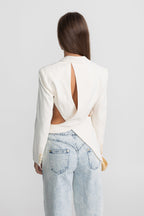 Asymmetric Cut-Out Blazer with Belt Detail - White