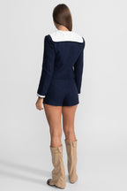 Belted Tweed Mini Skirt with Contrast Pockets - Navy