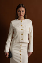 Co-ord Set with Statement Gold Buttons - White