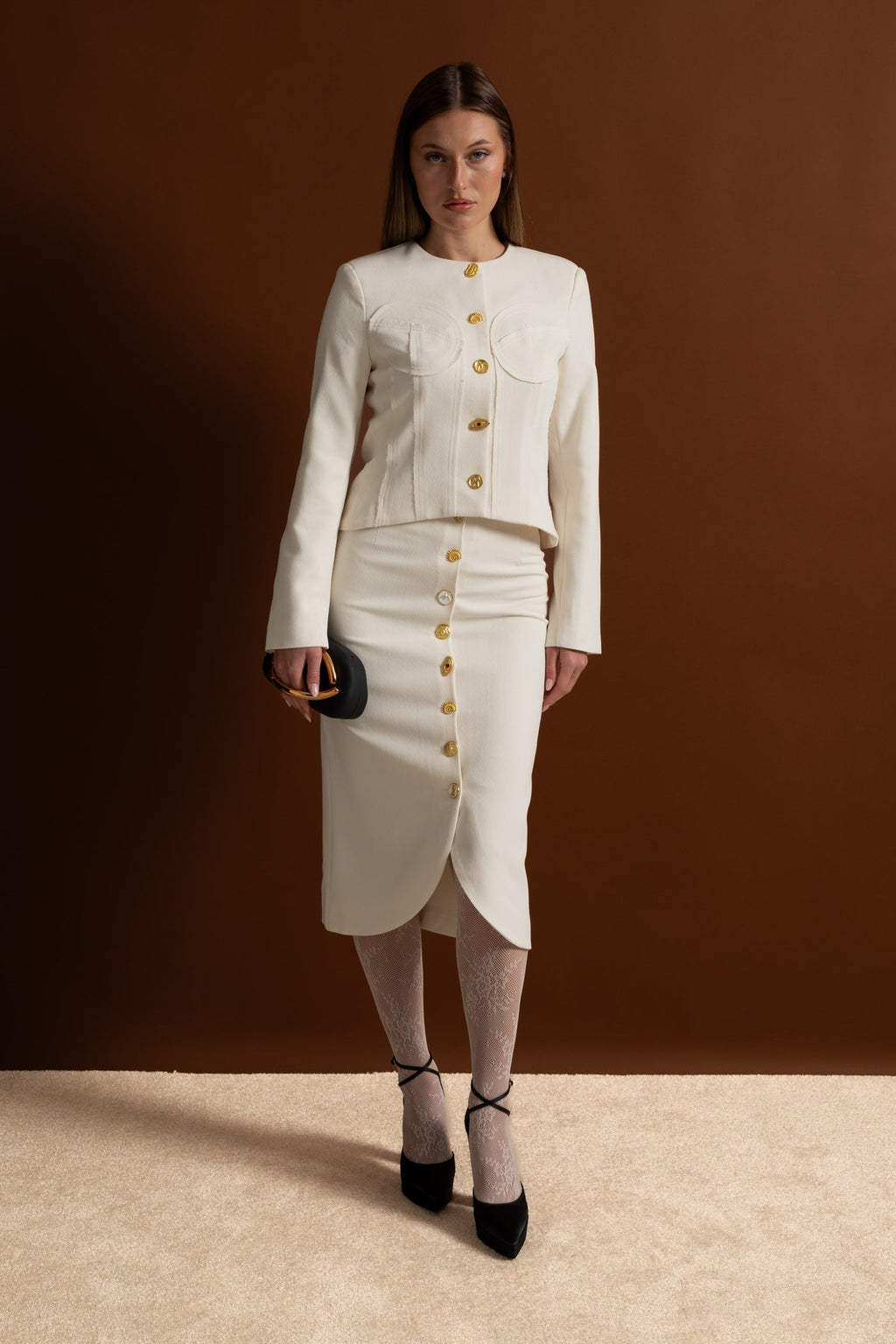 Co-ord Set with Statement Gold Buttons - White
