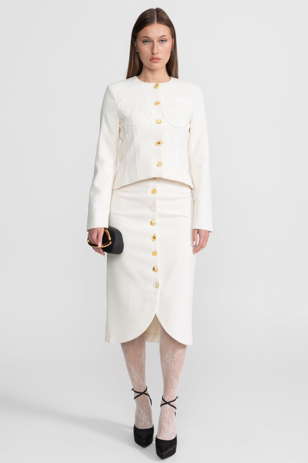 Co-ord Set with Statement Gold Buttons - White
