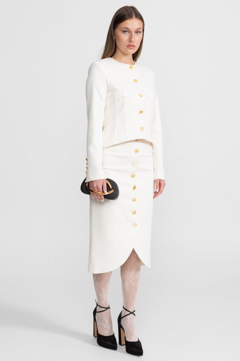 Co-ord Set with Statement Gold Buttons - White