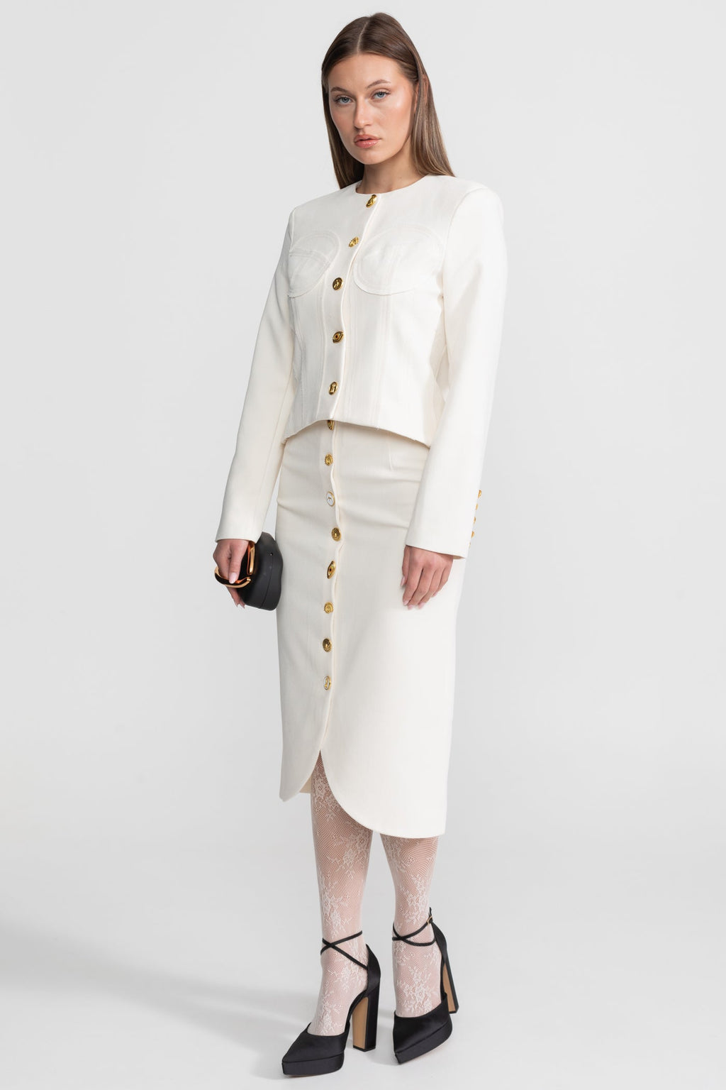 Co-ord Set with Statement Gold Buttons - White