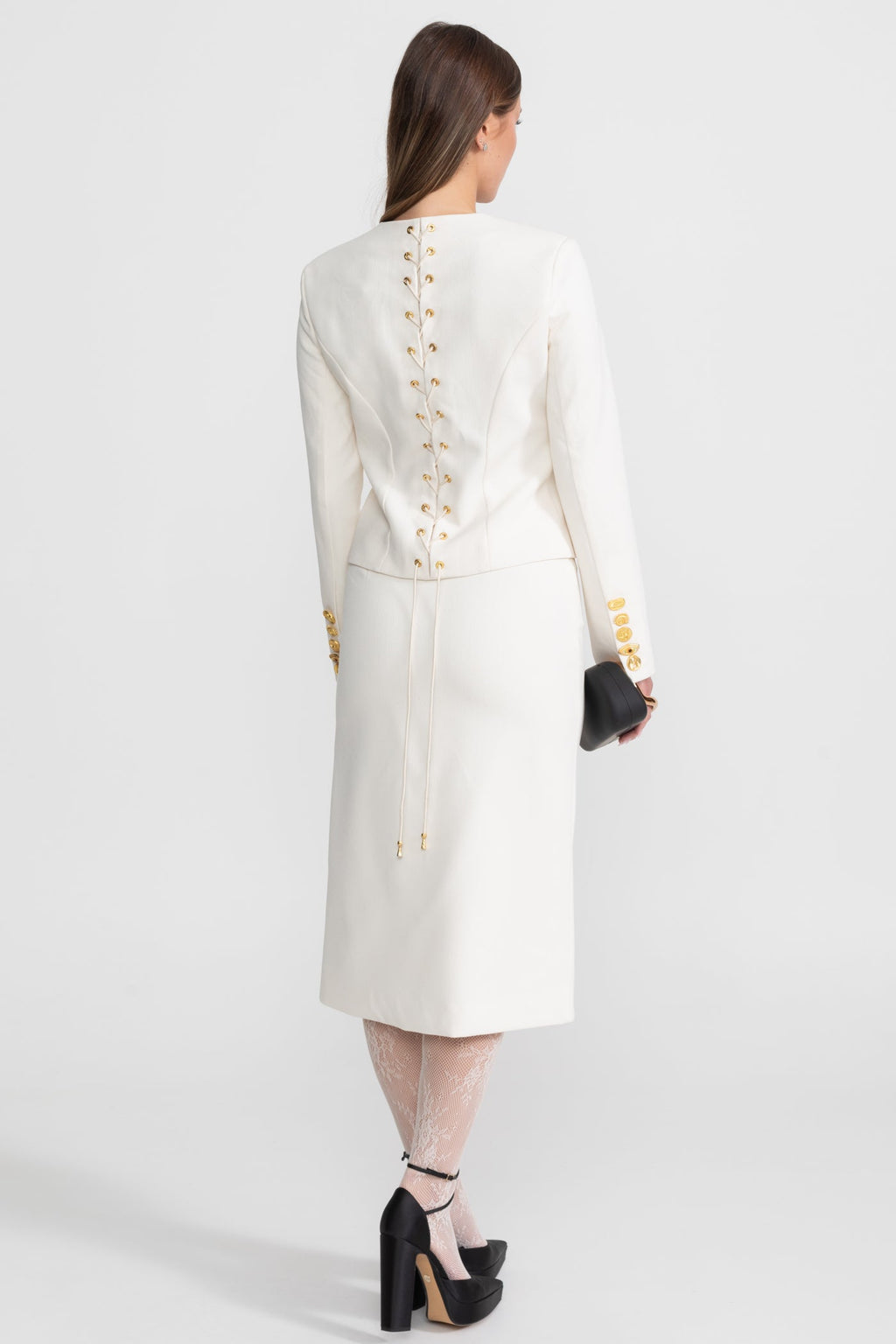 Co-ord Set with Statement Gold Buttons - White