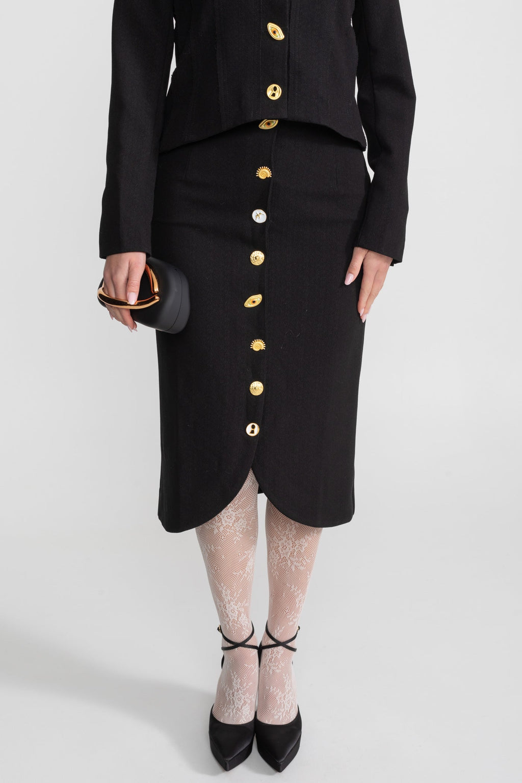 Co-ord Set with Statement Gold Buttons - Black