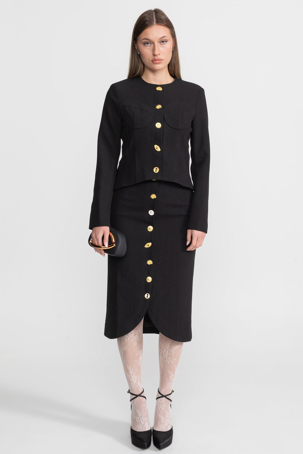Co-ord Set with Statement Gold Buttons - Black