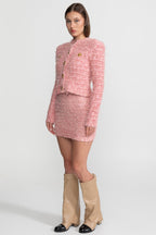 Textured Tweed Jacket With Gold Button Embellishments – Pink