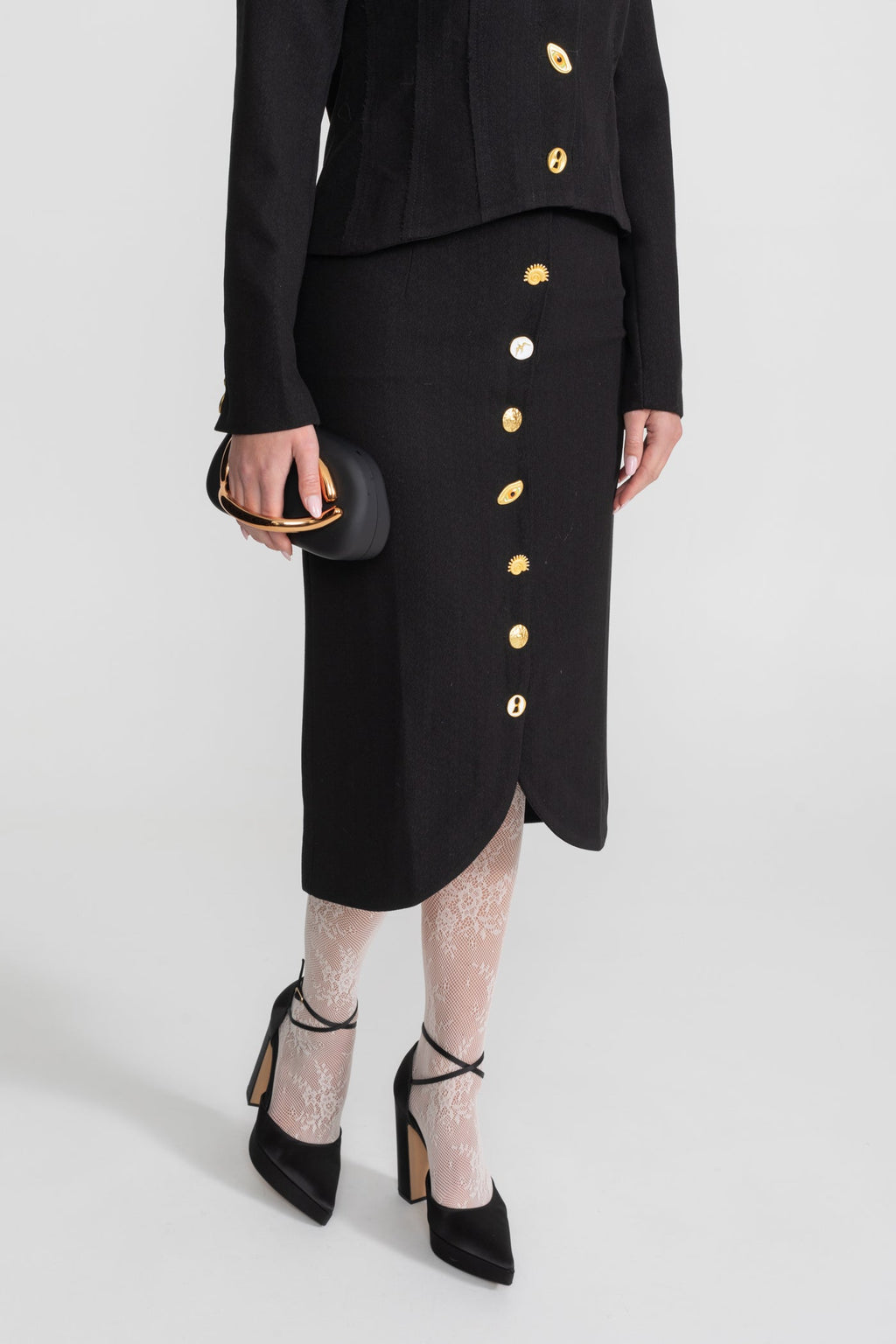 Co-ord Set with Statement Gold Buttons - Black