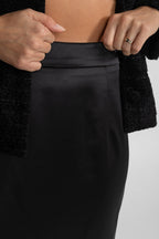 Tweed Blazer and Satin Maxi Skirt Co-Ord Set – Black