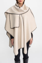 Wool Blend Poncho with Contrast Whipstitch Edging – Ivoire