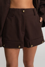 Co-Ord Set With Zip-Up Utility Jacket And Matching Shorts - Brown