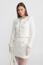 Tweed Blazer With Crystal Embellishments And Buttons - White