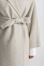 Belted Midi Coat With High Neckline - Beige