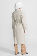 Belted Midi Coat With High Neckline - Beige