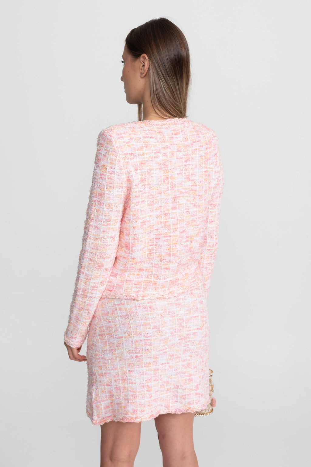 Tweed Co-Ord Set With Embellished Buttons – Blush Pink