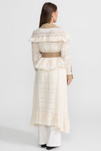 Longline Lace Panel Trench Coat With Belted Waist – Beige