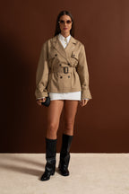 Cropped Double-Breasted Trench Jacket With Belted Waist – Camel