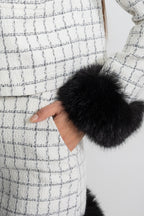 Tweed Co-Ord Set With Faux Fur Trim And Contrast Leather Details – White And Black