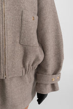 Structured Wool Bomber Jacket and Mini Skirt Co-Ord Set – Taupe