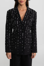 Tailored Blazer With White Bead Embellishments - Black