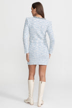Embellished Tweed Co-Ord Set with Crystal Trim – Light Blue