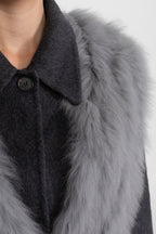 Wool Cropped Jacket with Fox Fur Collar – Charcoal Grey