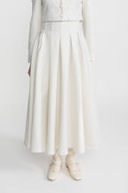 Pearl-Embellished Co-Ord Set with Cropped Jacket and Full Skirt – White